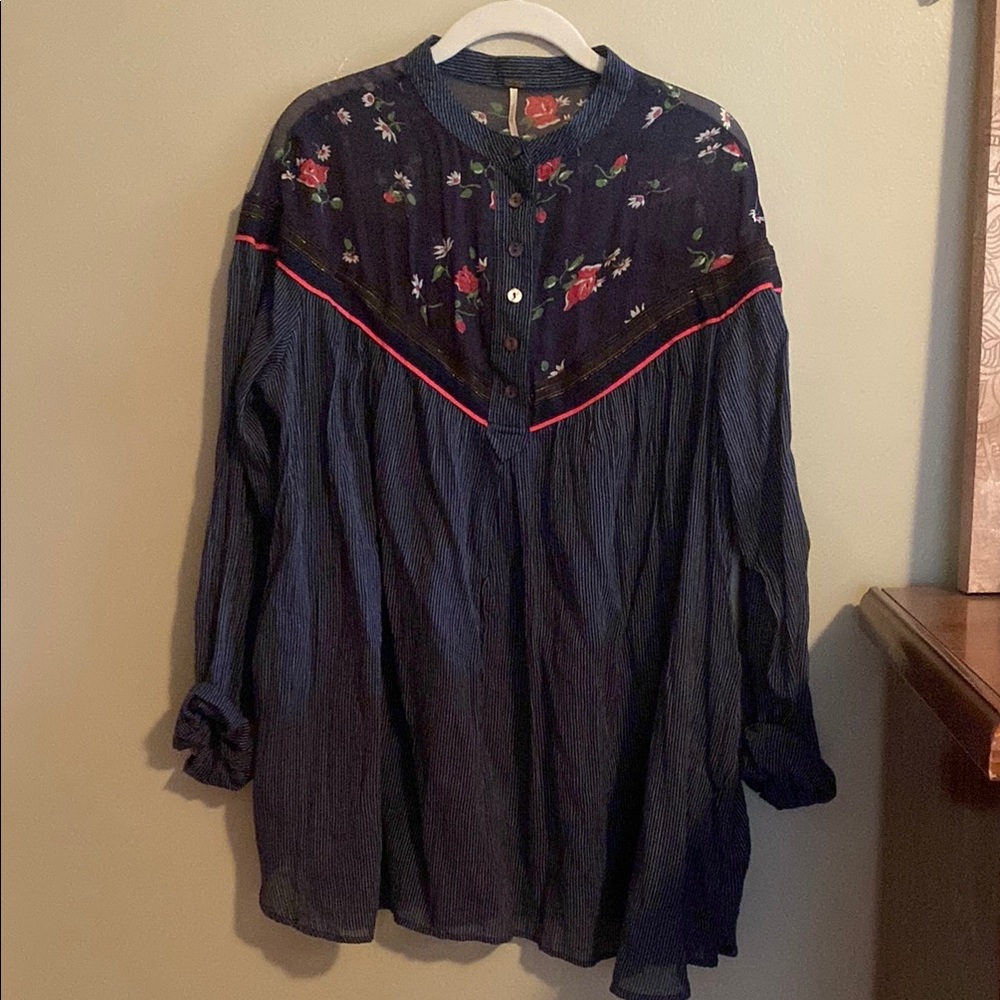 Free People Floral Embroidered Oversized Blouse
